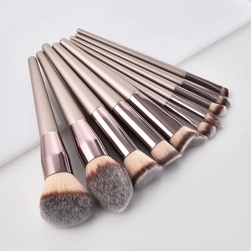 Hot Champagne Makeup Brush Set – 10pcs Beauty Tools