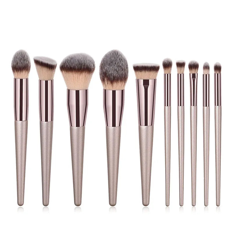 Hot Champagne Makeup Brush Set – 10pcs Beauty Tools