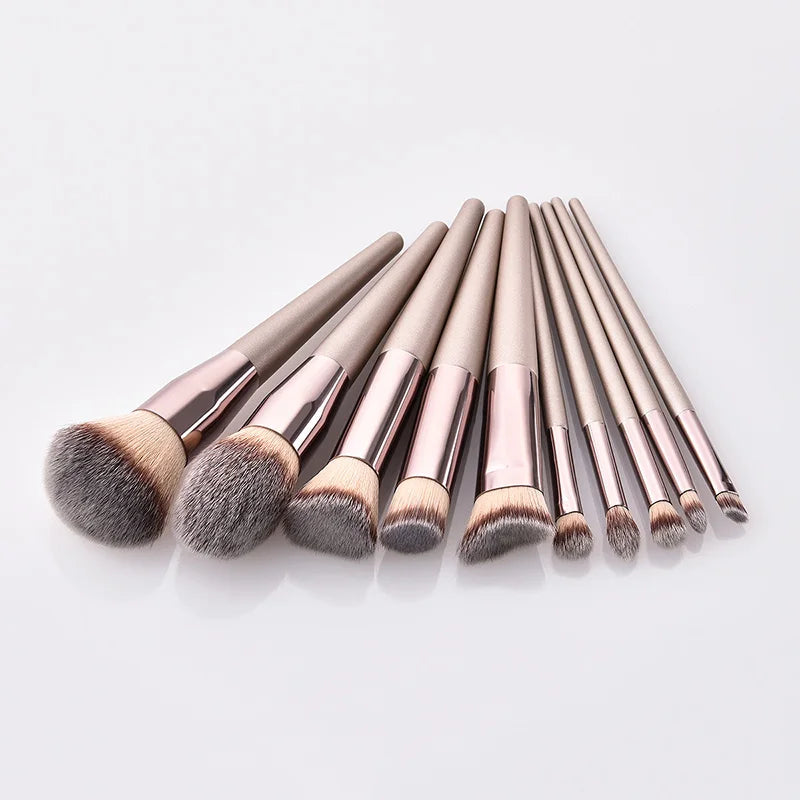 Hot Champagne Makeup Brush Set – 10pcs Beauty Tools