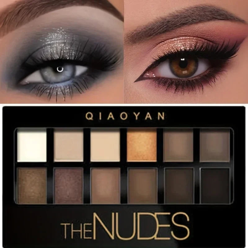 12-Color Pro Eyeshadow Palette – Matte & Shimmer Nudes