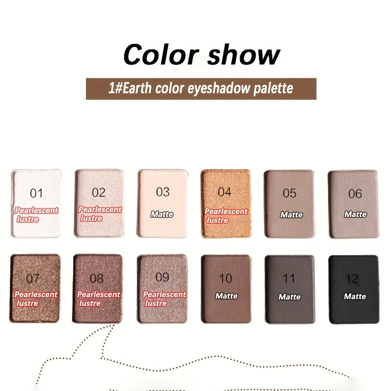 12-Color Pro Eyeshadow Palette – Matte & Shimmer Nudes