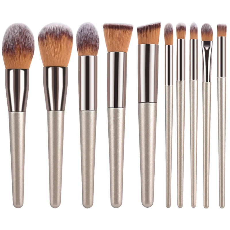Hot Champagne Makeup Brush Set – 10pcs Beauty Tools