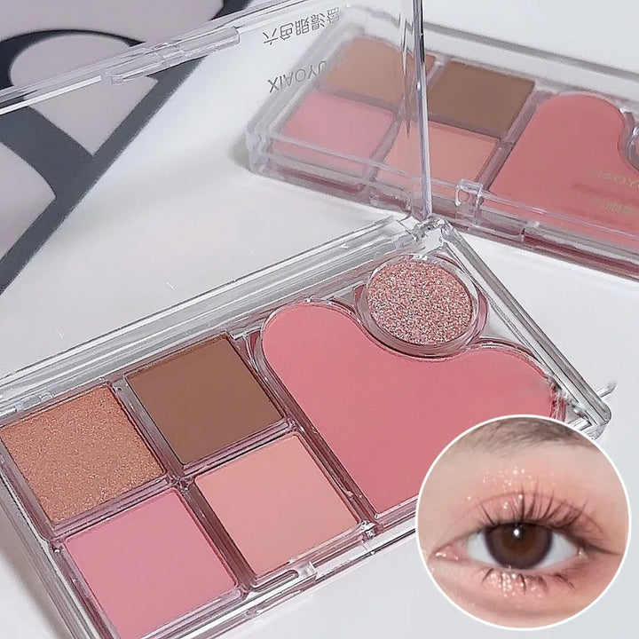 Six-Color Light & Shadow Eyeshadow Palette – Pink Matte & Pearl