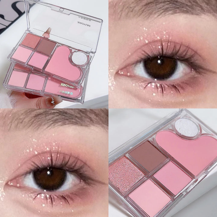 Six-Color Light & Shadow Eyeshadow Palette – Pink Matte & Pearl