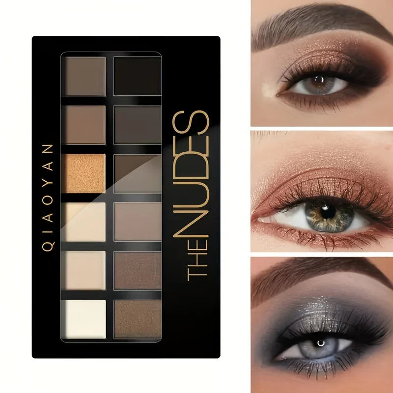 12-Color Pro Eyeshadow Palette – Matte & Shimmer Nudes