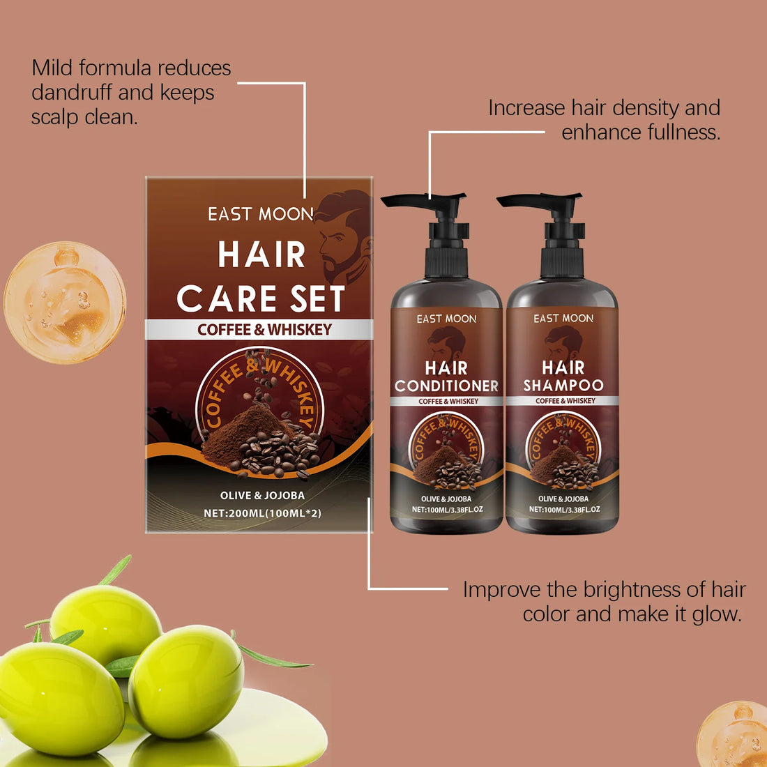 East Moon Men’s Coffee & Whiskey Shampoo & Conditioner Set